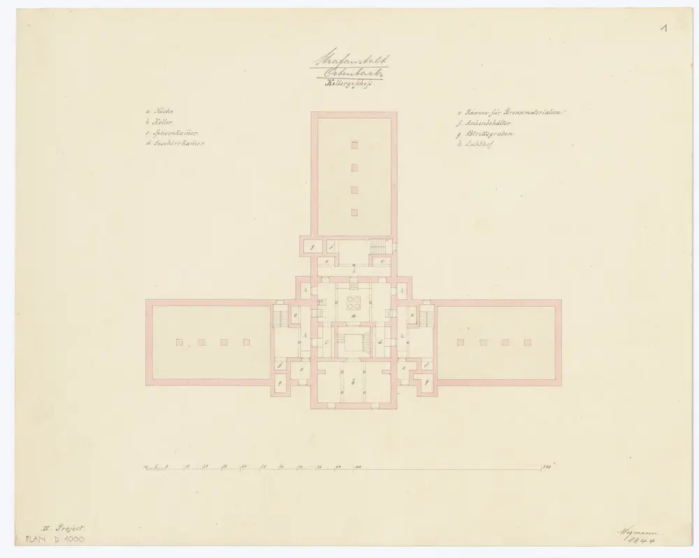 Kantonale Strafanstalt, projektierter Neubau: Kellergeschoss; Grundriss (2. Projekt)