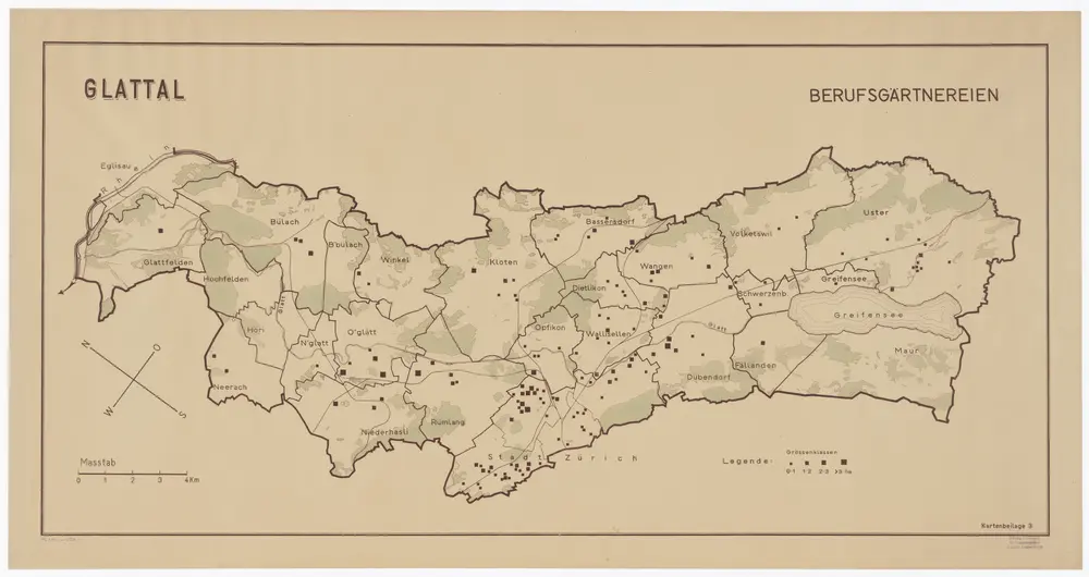 Fällanden bis Glattfelden: Melioration des ganzen Glatttals, Berufsgärtnereien; Übersichtsplan