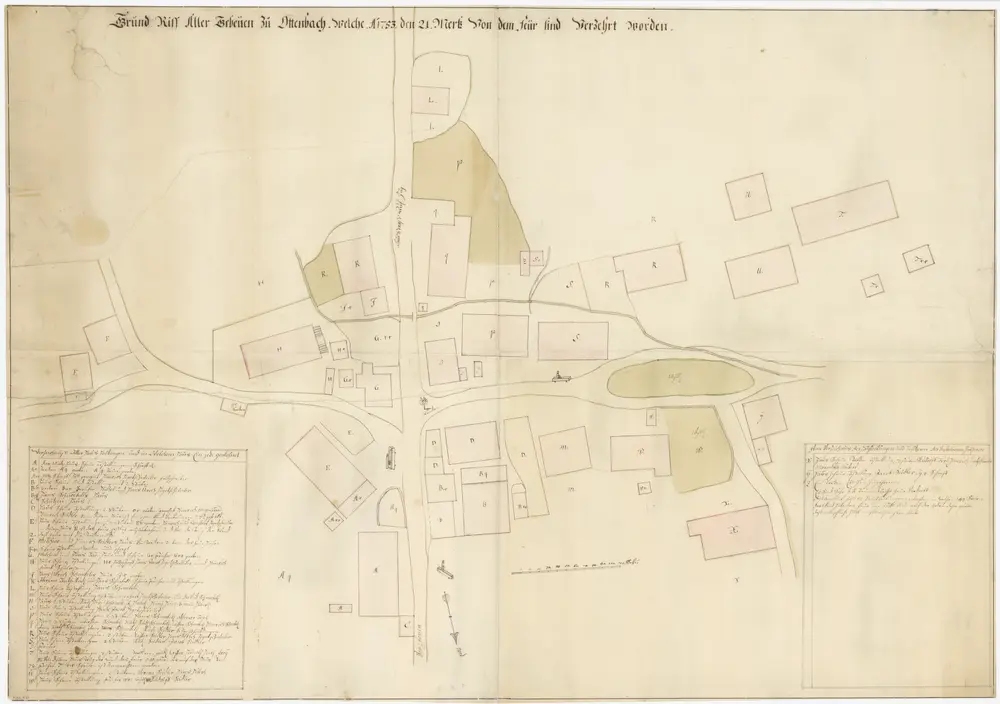 Ottenbach: Am 21.03.1753 niedergebrannte Gebäude; Grundriss