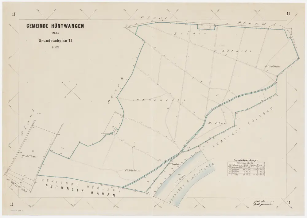 Hüntwangen: Gemeindewaldung: Eichlihau, Chüesetzi, Eichen, Altholz, Bauelhau (Bauelenhau), Rihalden (An der Rheinhalden), Halden; Grundriss