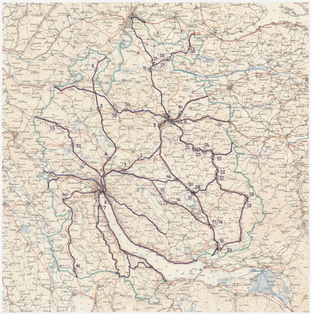 Kanton Zürich: Niveaukreuzungen der Schweizerischen Bundesbahnen SBB in Hauptverkehrsachsen und vorgeschlagene Hauptverkehrsachsen: Niveaukreuzungen der Schweizerischen Bundesbahnen SBB in Hauptverkehrsstrassen; Übersichtskarte