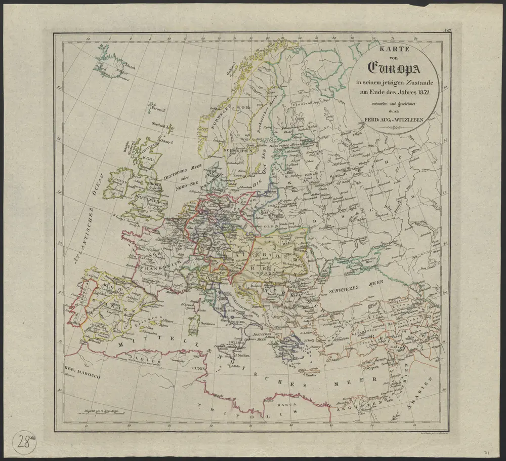 [Geschichtlich-geographischer Atlas von Europa :] XIII. Karte von Europa in seinem jetzigen Zustande am Ende des Jahres 1832