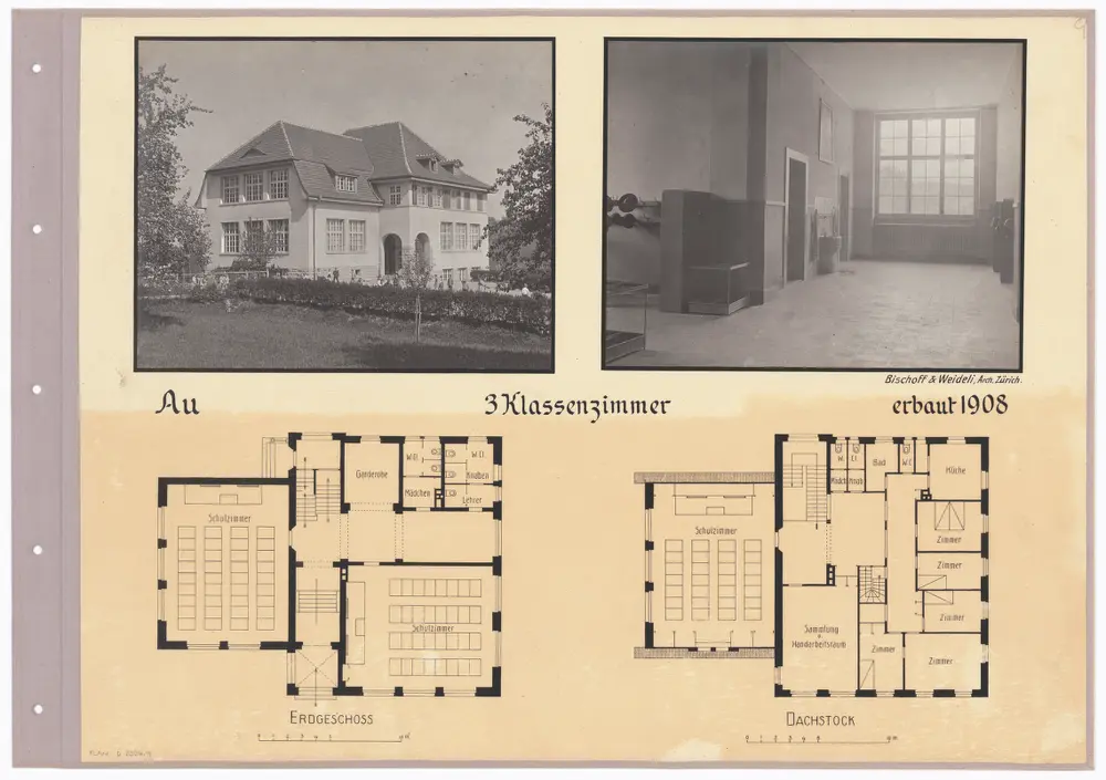 Schulhäuser des Kantons Zürich: Au, Schulhaus; Grundrisse und Fotos des Gebäudes