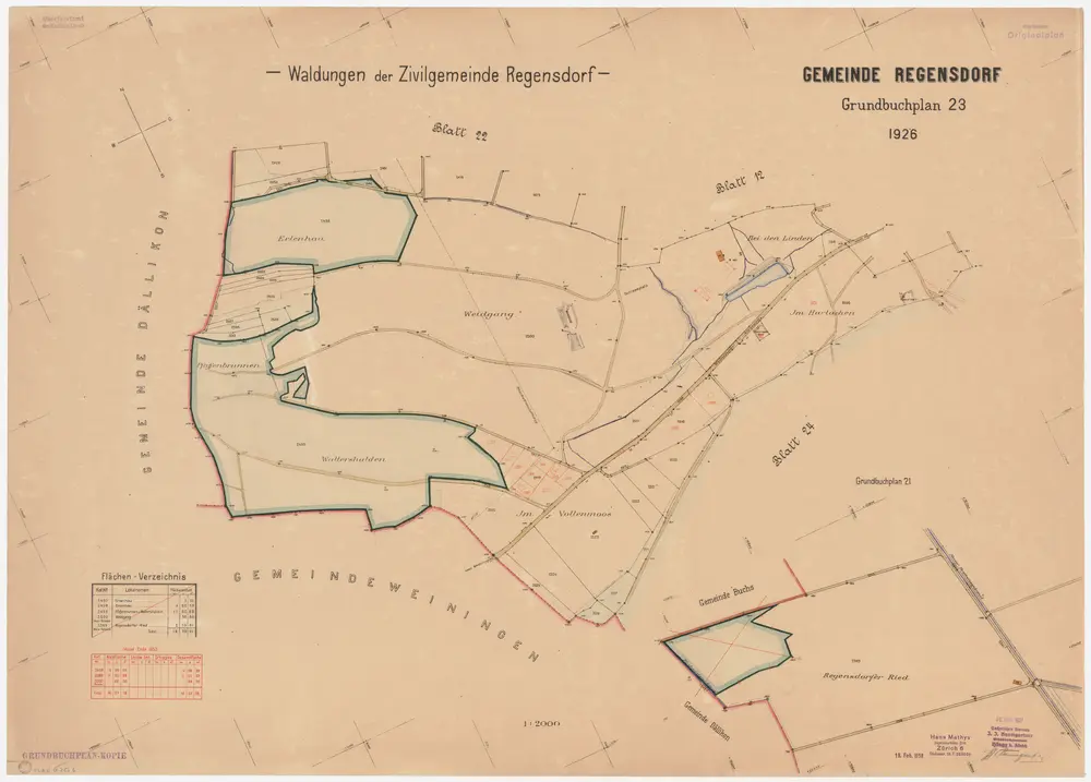 Regensdorf: Gemeindewaldung: Ehrlenhau (Erlenhau), Waltershalden, Regensdorfer Riet (Ried); Grundrisse