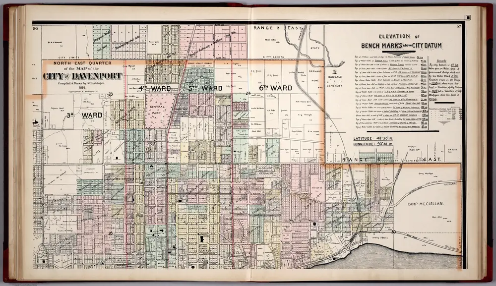 North East Quarter of the Map of the City of Davenport, Iowa.