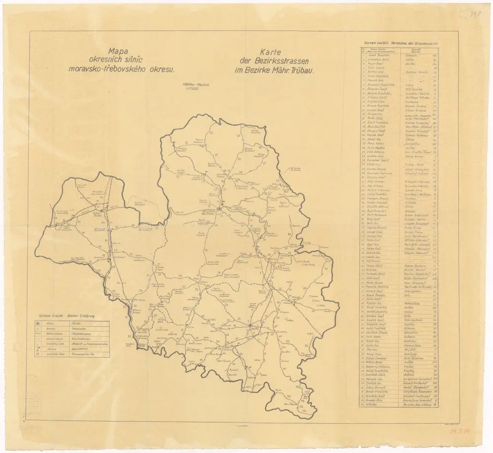 Mapa okresních silníc [sic] moravsko-třebovského okresu