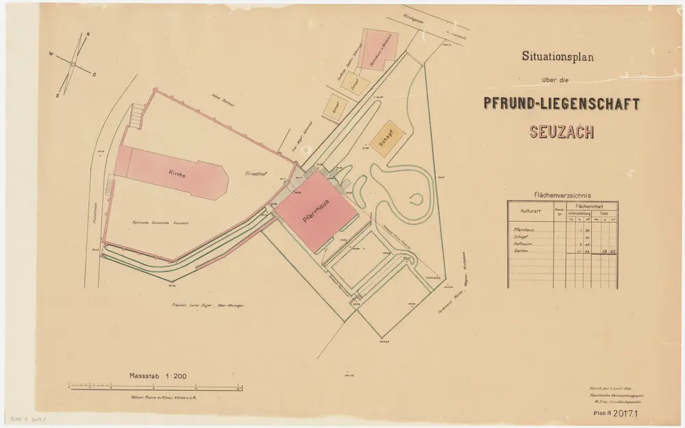 Seuzach: Pfrundliegenschaft mit Kirche, Pfarrhaus und Umgebung: Grundriss