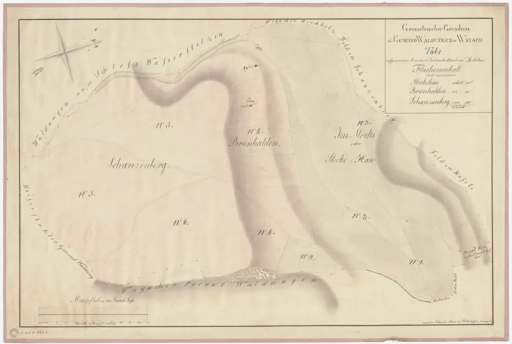 Weiach: Gemeindewaldung: Sanzeberg (Auf dem Schanzenberg), Brunnhalden (Brunhalden), Stocki (Stocki Hau); Grundriss (Tab. I)