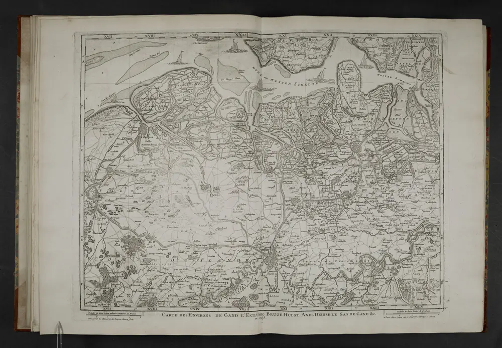 Carte des Provinces des Pays Bas, contenant les Comtes de Flandre, de Hainault, de Cambresis, le Duche ́ de Brabant, partie des Duche ́s de Luxembourg, de Limbourg, de Julliers, l'e ́ve^che ́ de Lie`ge, Boulenois et frontie`re de Picardie. Dresse ́e sur les me ́moires de E.H. Fricx.