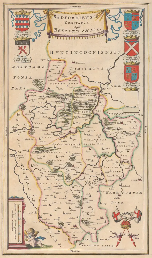 Bedfordiensis Comitatus; Anglis Bedford Shire. [Karte], in: Theatrum orbis terrarum, sive, Atlas novus, Bd. 4, S. 246.