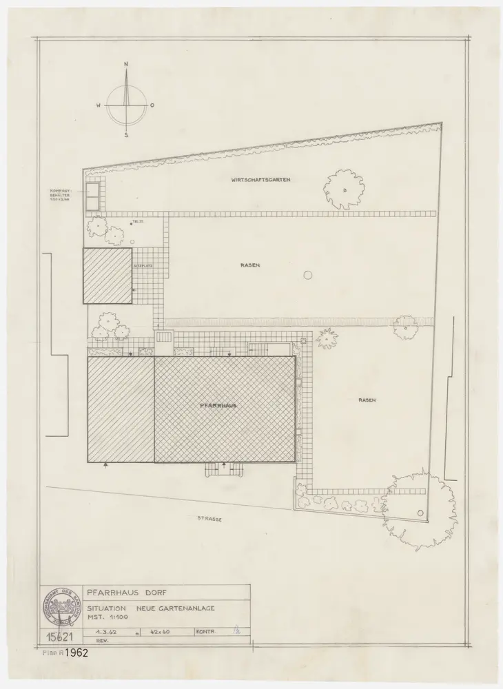 Dorf: Pfarrhaus mit neuer Gartenanlage; Grundriss