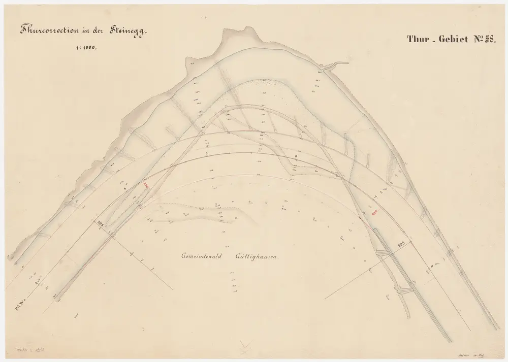 Thalheim an der Thur, Ossingen: Steinegg, Thurkorrektion; Situationsplan (Thur-Gebiet Nr. 58)