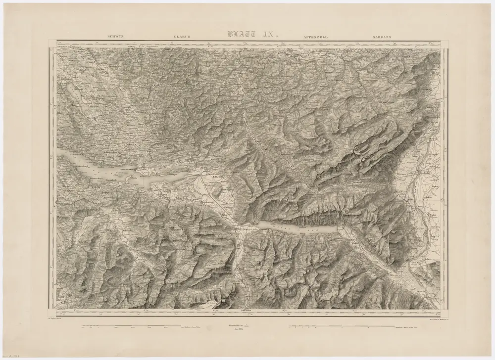 Topographische Karte der Schweiz (Dufour-Karte): Den Kanton Zürich betreffende Blätter: Blatt IX: Schwyz, Glarus, Appenzell, Sargans