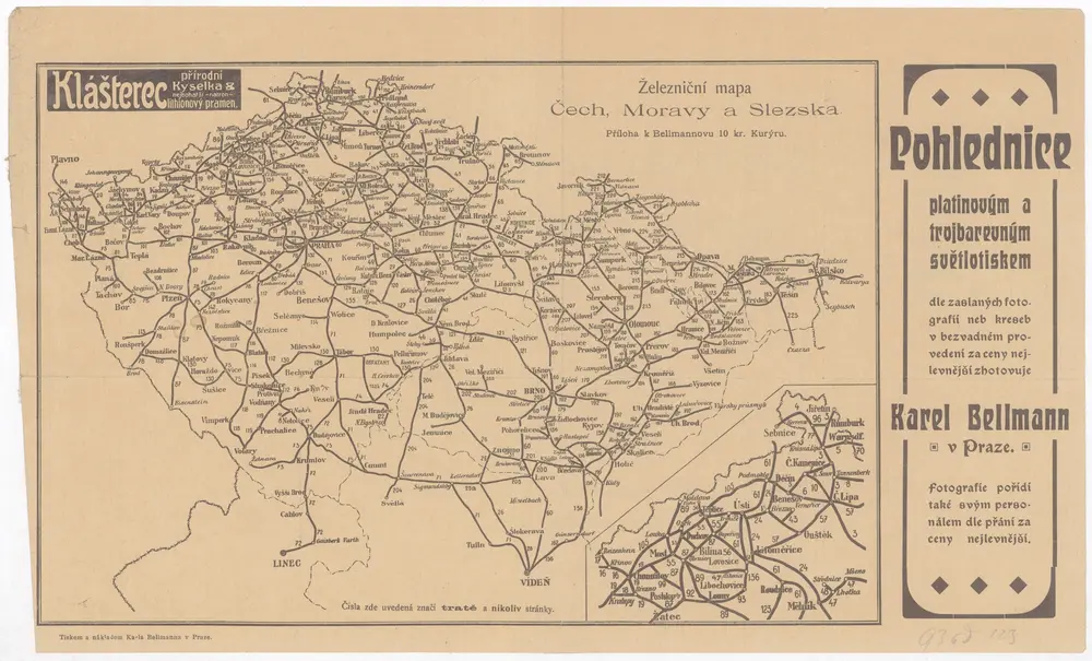 Železniční mapa Čech, Moravy a Slezska