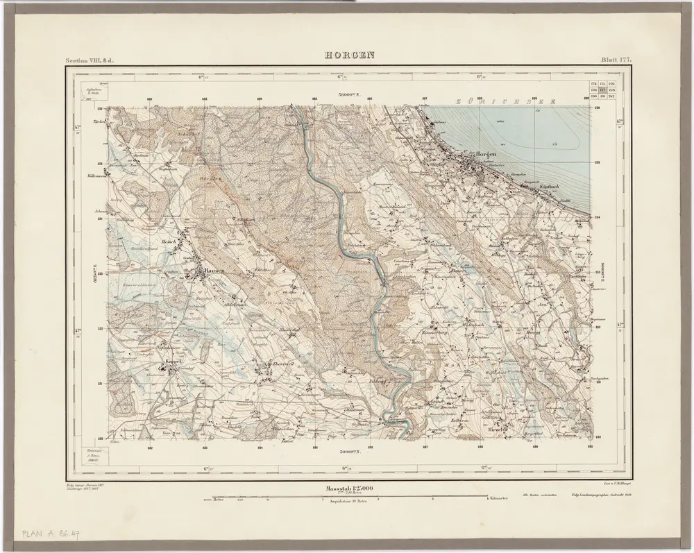 Topographischer Atlas der Schweiz (Siegfried-Karte): Den Kanton Zürich betreffende Blätter: Blatt 177: Horgen