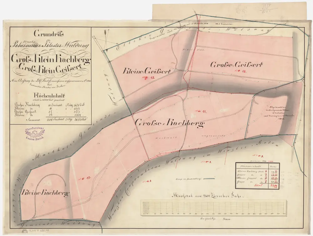Rheinau: Gemeinde-, Kloster-, Genossenschafts- und Staatswaldungen: Klosterwaldungen bzw. Staatswaldungen Chachberg (Kleiner und Grosser Kachberg), Geissert (Kleine und Grosse Geissert); Grundriss