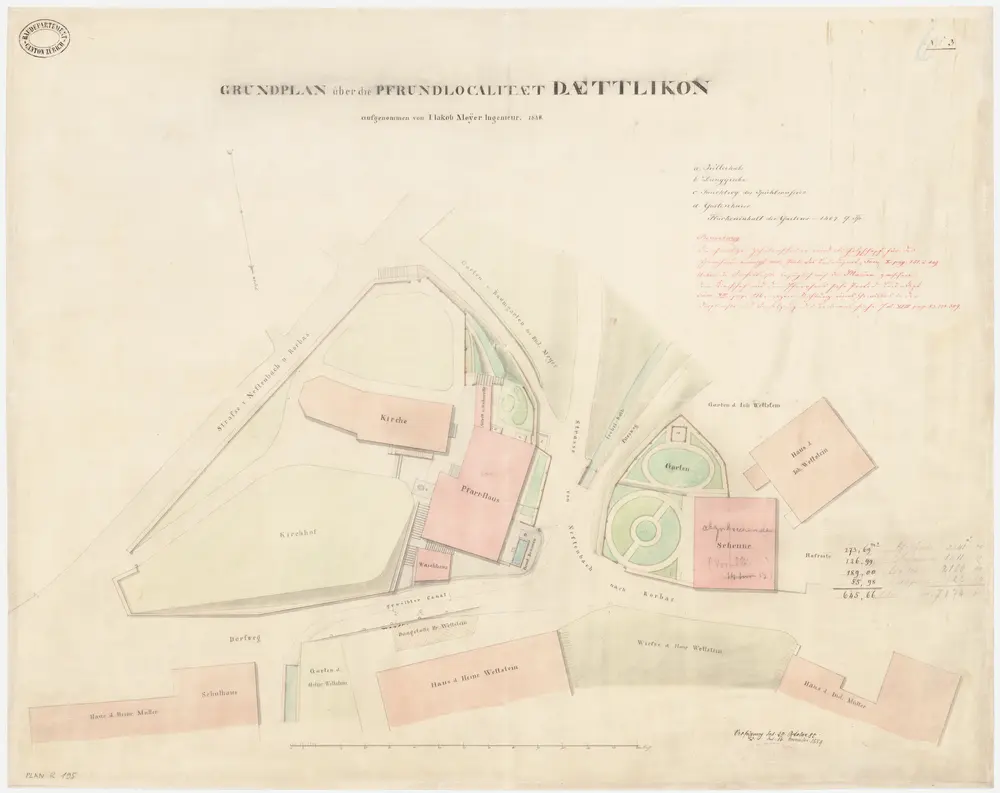 Dättlikon: Pfrundlokalität mit Kirche, Pfarrhaus und Umgebung; Grundriss (Nr. 3)