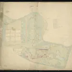 HZAN GA 100_Nr. 332_ : [Öhringen]; [Fürstlicher Park];ohne Verfasser;ohne Maßstab;64 x 56,5 cm;Papier auf Leinwand; Federzeichnung; Einteilung der Beete in Wasserfarben.