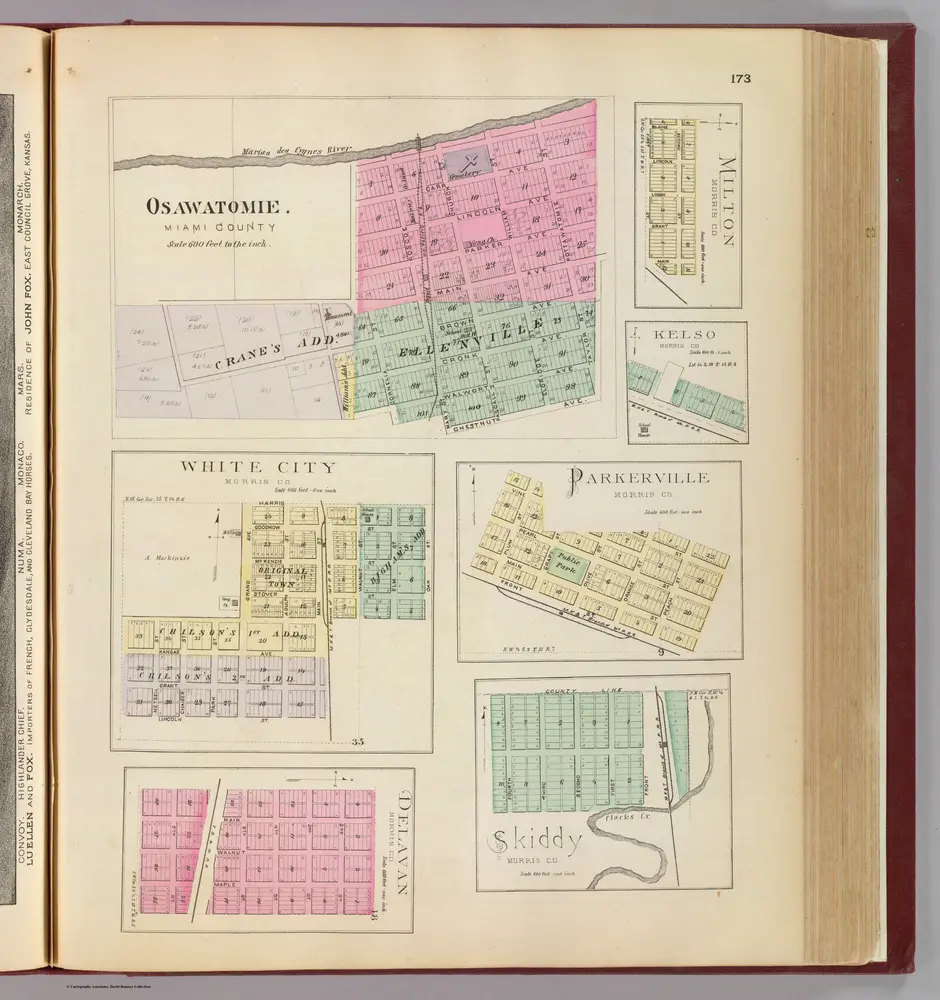 Osawatomie, White City, Delavan, Milton, Kelso, Parkerville, Skiddy.