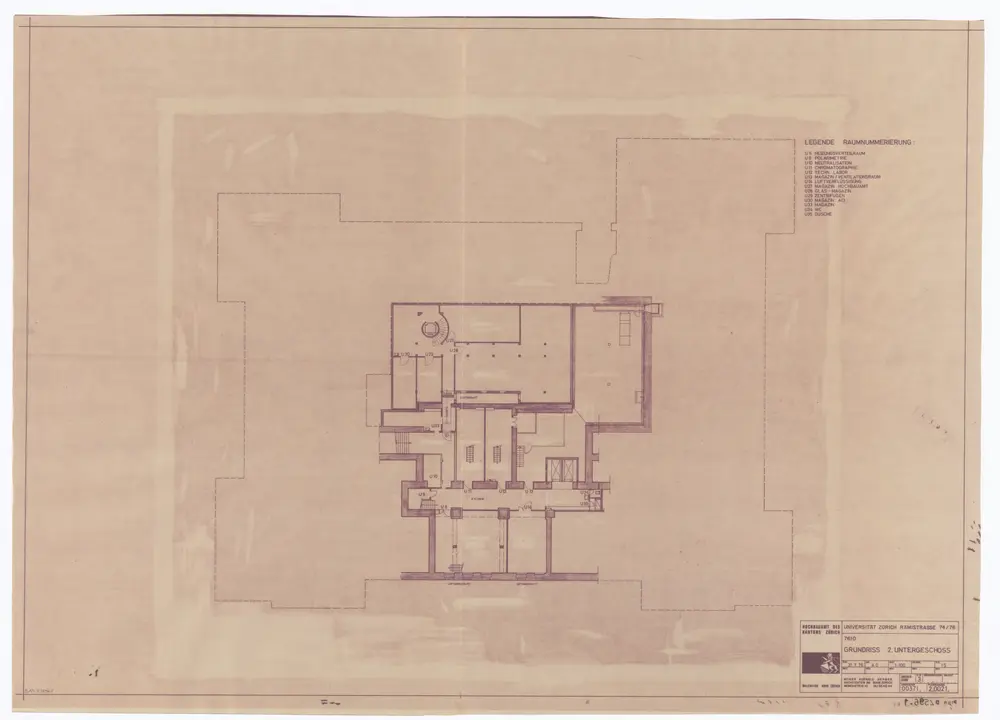 Universität Zürich (Chemisches Institut) und Kantonsschule Zürich, Rämistrasse 74 und 76: Grundrisse: 2. Untergeschoss; Grundriss