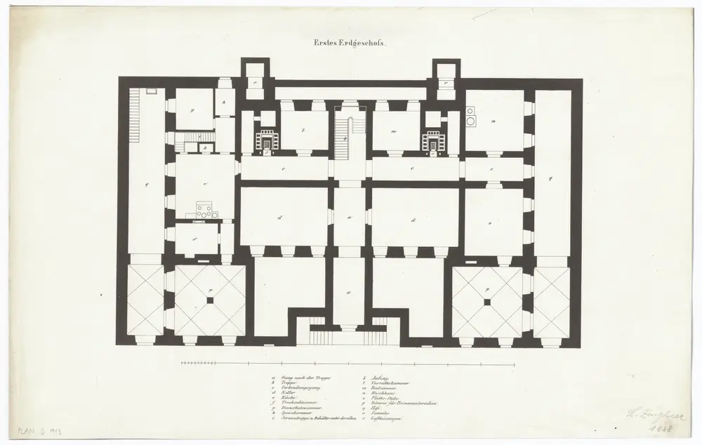 Blinden- und Taubstummenanstalt, Neubau an der Halseisengasse: In den Jahren 1836-1838 ausgeführtes Projekt; 1. Erdgeschoss; Grundriss