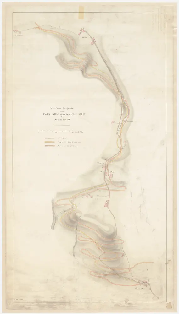 Langnau am Albis, Hausen am Albis: Projektierte Strasse vom Unter-Albis über den Ober-Albis und Türlen bis Alt Riedmatt; Übersichtsplan