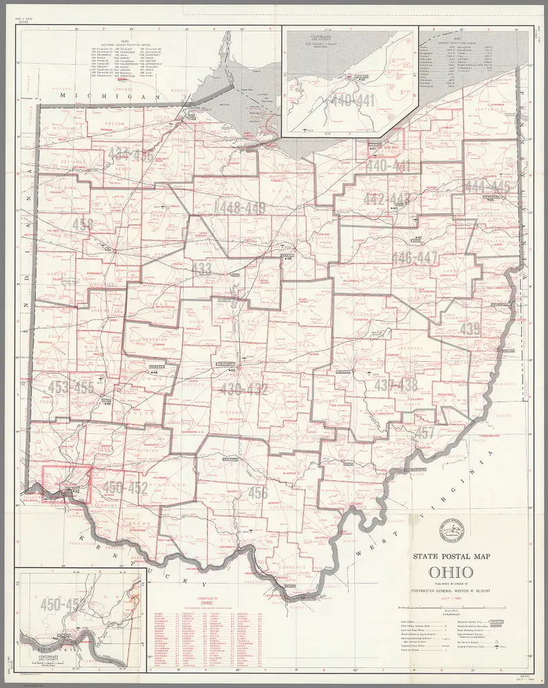 State Postal Map of the State of Ohio Showing Post Offices  ... July 1, 1969.