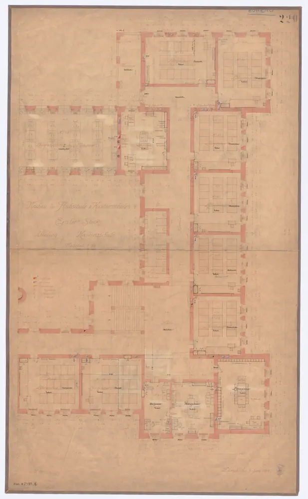 Universität Zürich (Chemisches Institut) und Kantonsschule Zürich, Neubau Rämistrasse 76: Grundrisse: Abteilung Kantonsschule, 1. Stock; Grundriss