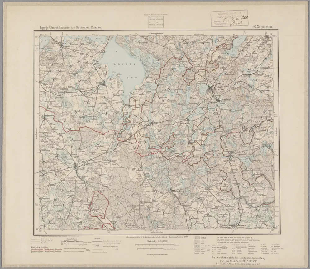 60. Neustrelitz, uit: Topographische Uebersichtskarte des Deutschen Reiches / herausgegeben v. d. Kartogr. Abt. d. Königl. Preuß. Landesaufnahme