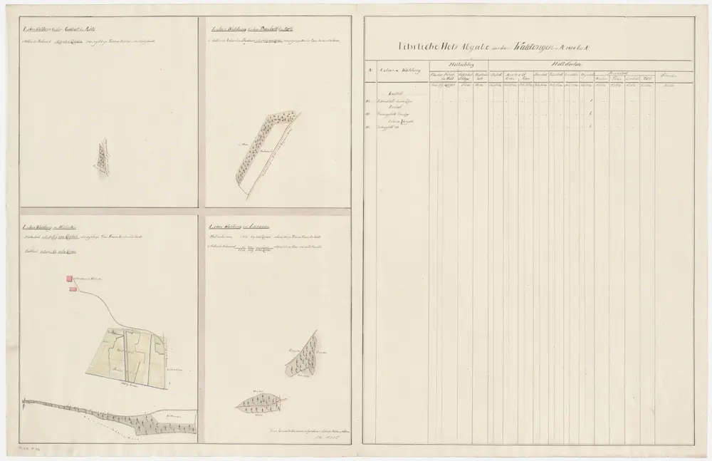 Rüti: Dem Amt Rüti gehörende Lehenwaldungen zum Gasthof, zum Bauhof, im Hüllistein und im Langacker; Grundrisse (VII. Planche)