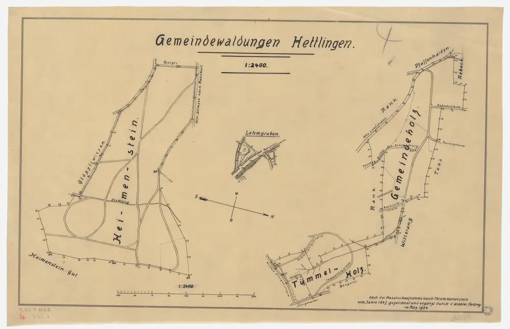 Hettlingen: Gemeindewaldung: Gmeindholz (Gemeindeholz), Tümelholz (Tümmelholz), Heimenstein; Grundrisse