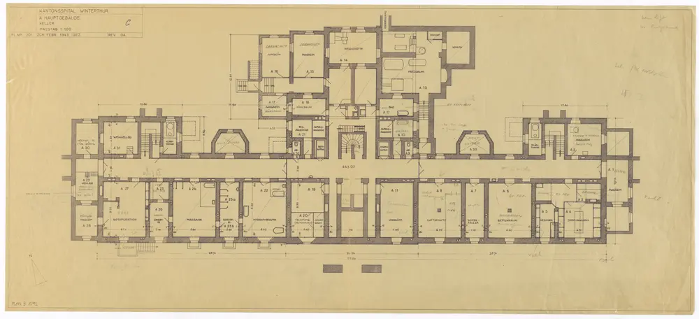 Winterthur: Kantonsspital, Hauptgebäude, Keller; Grundriss (Nr. 201)