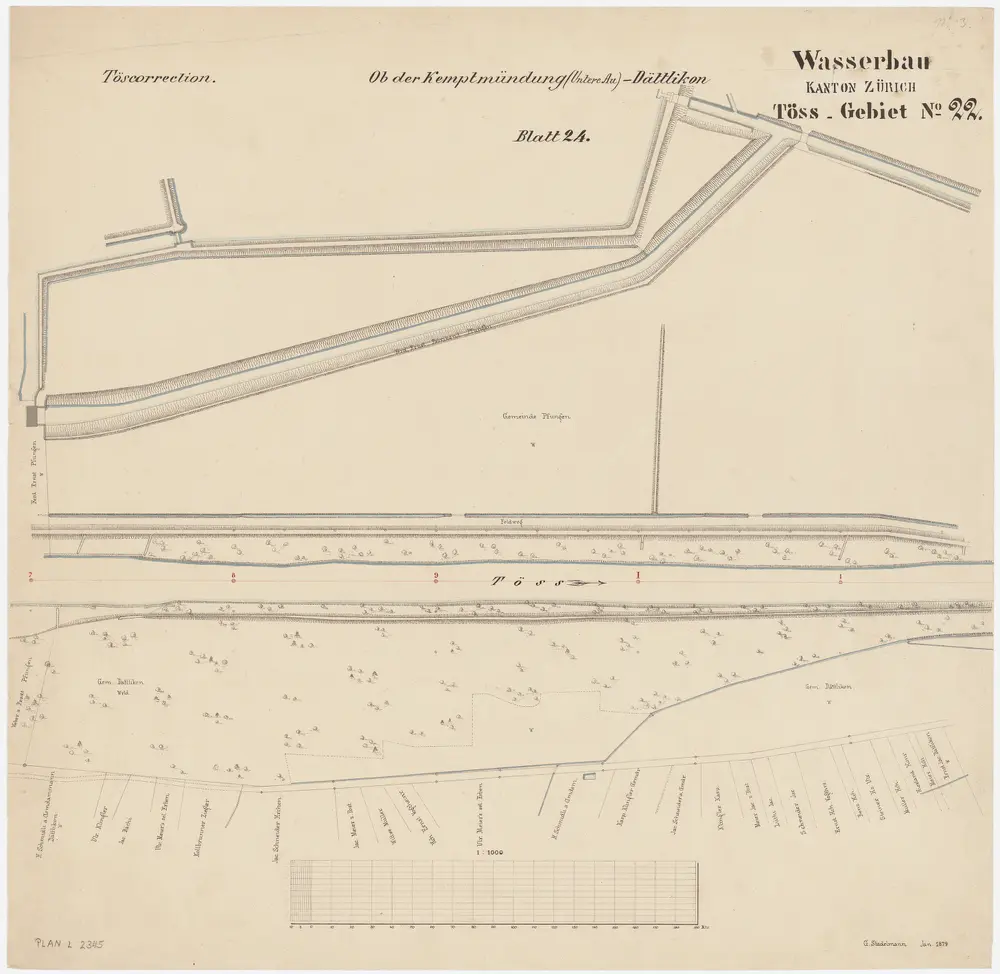 Pfungen, Dättlikon: Bei Tössriet bzw. Tössallmend, Tösskorrektion; Situationsplan (Töss-Gebiet Nr. 22, Blatt 24)