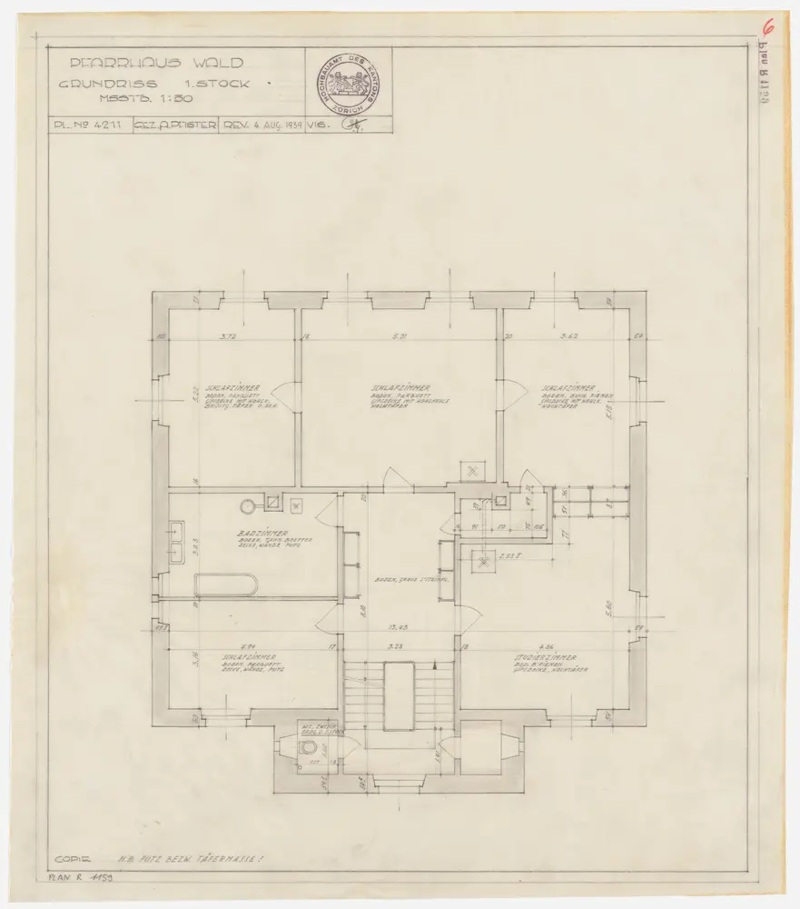 Wald: Pfarrhaus, 1. Stock; Grundriss (Nr. 6)