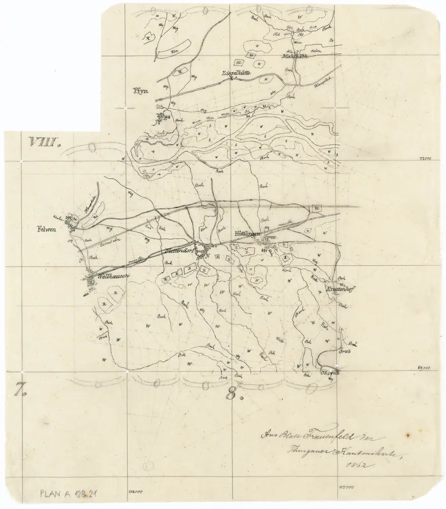 Vorlagen für die Topographische Karte des Kantons Zürich (Wild-Karte): Kopien aus anderen Kartenwerken für ausserkantonale Gebiete: Mettendorf