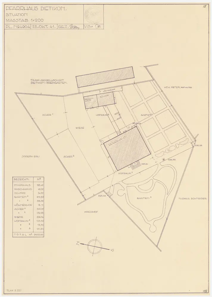 Dietikon: Pfarrhaus und Umgebung; Grundriss (Nr. 15)