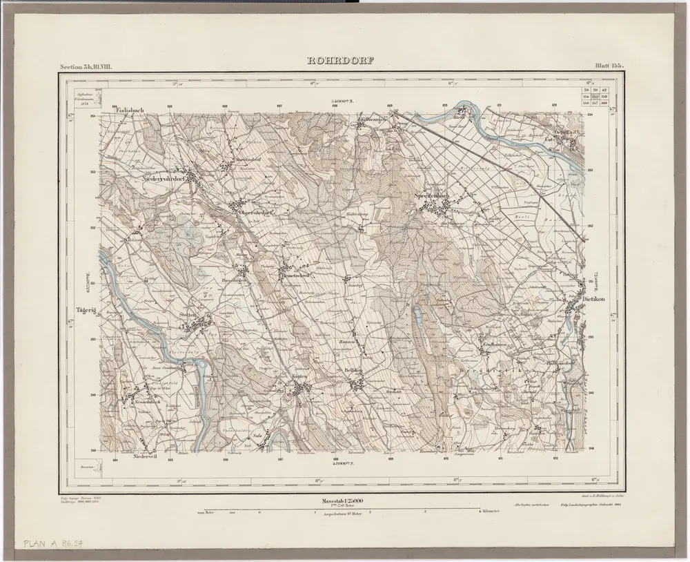 Topographischer Atlas der Schweiz (Siegfried-Karte): Den Kanton Zürich betreffende Blätter: Blatt 155: Rohrdorf