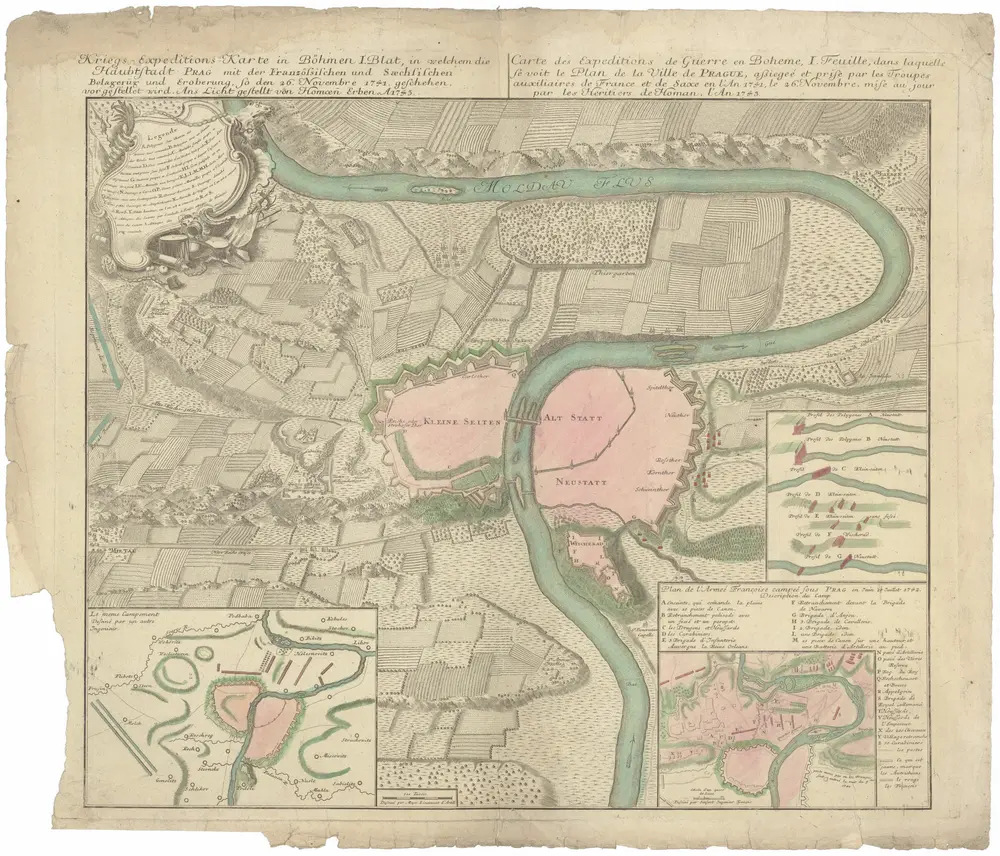 Kriegs-Expeditions-Karte in Böhmen I. Blat, in welchem die Haubtstadt Prag mit der französsischen und saechsischen Belageru[n]g und Eroberung, so den 26. Novembre 1741. geschehen, vorgestellet wird