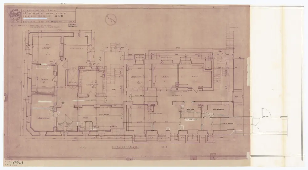 Liegenschaft Pestalozzistrasse 10 und 12, Aussenstation des Kantonsspitals: Grundrisse: Keller; Grundriss