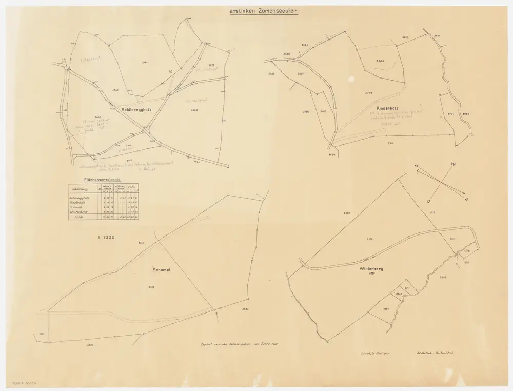 Schönenberg, Richterswil, Wädenswil: Staatswaldungen: Wädenswil: Schliereggholz, Rinderholz, Schumel und Winterberg; Grundrisse