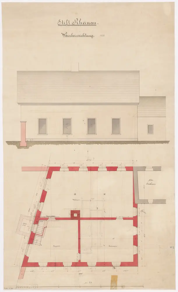 Kloster Rheinau: Waschhaus am Grossen Rhein; Ansicht und Grundriss
