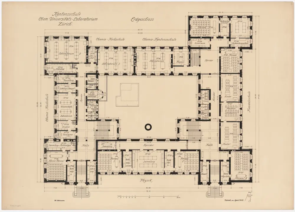 Zürich: Kantonsschule und Chemisches Institut der Universität; Projektausführung; Erdgeschoss; Grundriss