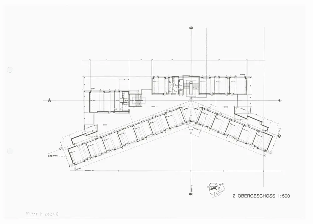 Kantonsschule Rämibühl: Ansichten, Grundrisse und Schnitte: Oberrealschule: 2. Obergeschoss; Grundriss