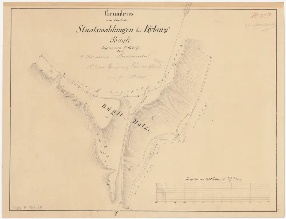 Kyburg, Töss, Illnau-Effretikon (damals Illnau), Schlatt: Staatswaldung: Töss: Bügliholz; Grundriss (Nr. 22 a)