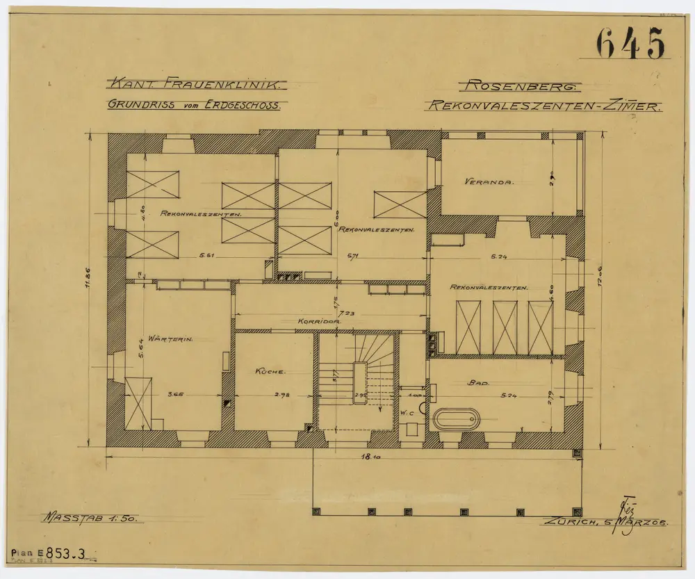 Zürich: Kantonsspital, Frauenklinik, Säuglingsheim Rosenberg; Grundrisse: Erdgeschoss