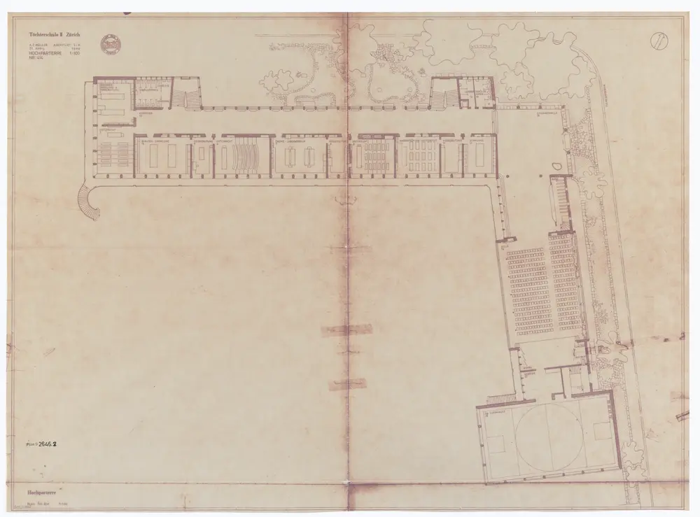 Kantonsschule Hottingen (Töchterschule II Zürich) und Kantonsschule Hottingen: Grundrisse: Kantonsschule Hottingen (Töchterschule II Zürich): Hochparterre; Grundriss