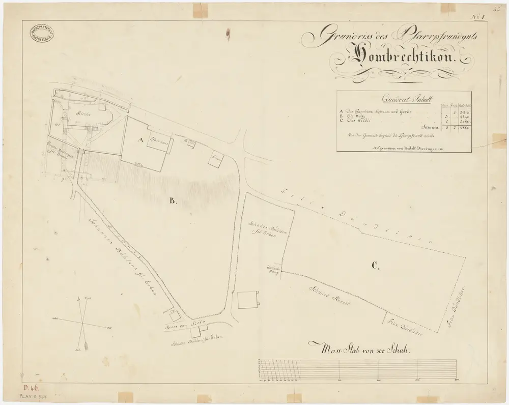 Hombrechtikon: Pfrundgüter beim Pfarrhaus sowie Wiese und Weidli; Grundriss (Nr. 1)