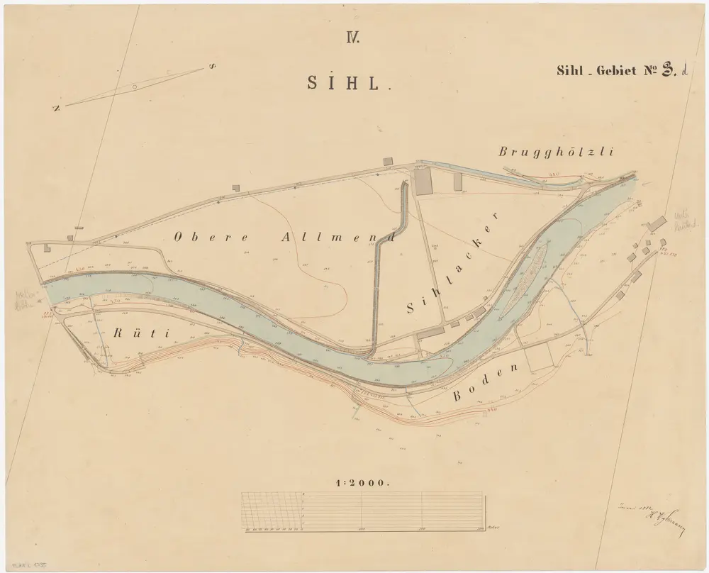 Wollishofen, Enge: Sihl von Unterleimbach bis zur Höcklerbrücke; Situationsplan (Sihl-Gebiet Nr. 3 d)