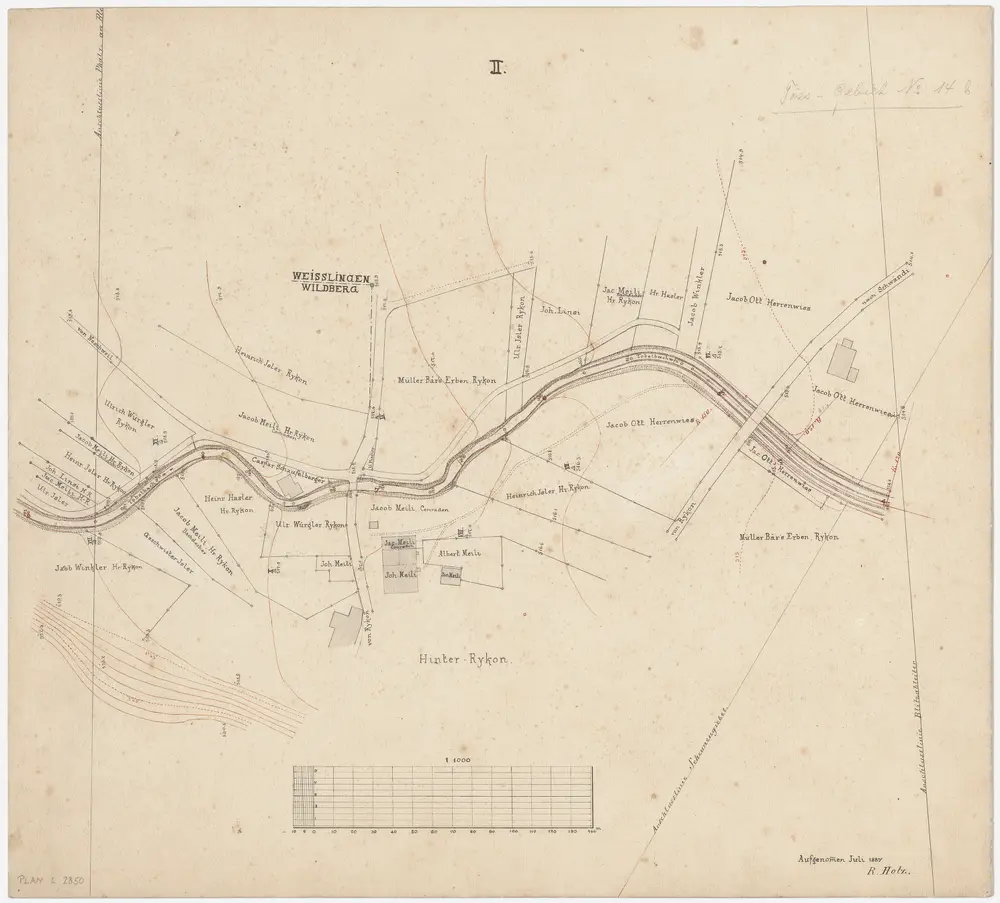 Weisslingen, Wildberg, Zell: Tobelbach hinter Rikon; Situationsplan (Töss-Gebiet Nr. 14 b bzw. Blatt II)