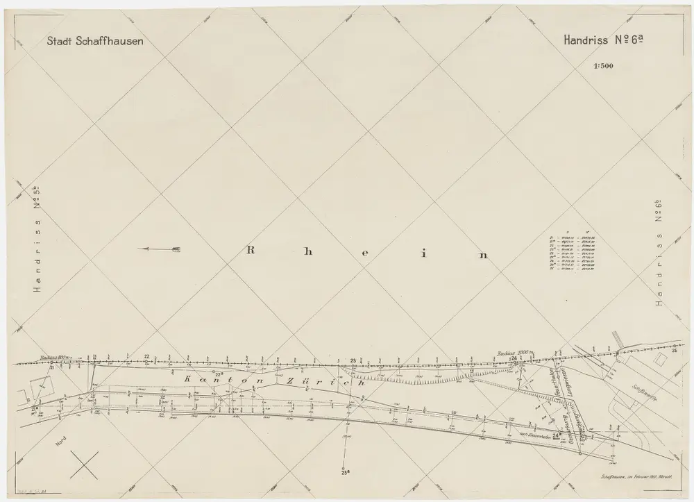 Grenze zwischen den Kantonen Zürich und Schaffhausen beim Rhein von Neuhausen SH bis Büsingen (Deutschland): Grundriss (Nr. 6 a, Punkte 21-25)